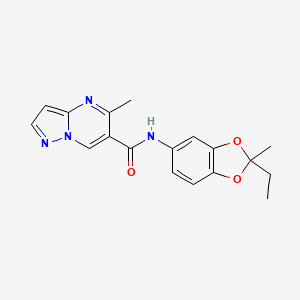 molecular formula C18H18N4O3 B7237524 N-(2-ethyl-2-methyl-1,3-benzodioxol-5-yl)-5-methylpyrazolo[1,5-a]pyrimidine-6-carboxamide 