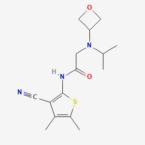 molecular formula C15H21N3O2S B7237638 N-(3-cyano-4,5-dimethylthiophen-2-yl)-2-[oxetan-3-yl(propan-2-yl)amino]acetamide 