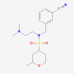 molecular formula C18H27N3O3S B7237645 N-[(3-cyanophenyl)methyl]-N-[2-(dimethylamino)ethyl]-2-methyloxane-4-sulfonamide 