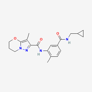 molecular formula C20H24N4O3 B7237751 N-[5-(cyclopropylmethylcarbamoyl)-2-methylphenyl]-3-methyl-6,7-dihydro-5H-pyrazolo[5,1-b][1,3]oxazine-2-carboxamide 
