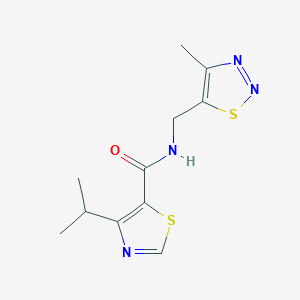 molecular formula C11H14N4OS2 B7238452 N-[(4-methylthiadiazol-5-yl)methyl]-4-propan-2-yl-1,3-thiazole-5-carboxamide 