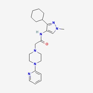 molecular formula C21H30N6O B7238559 N-(3-cyclohexyl-1-methylpyrazol-4-yl)-2-(4-pyridin-2-ylpiperazin-1-yl)acetamide 
