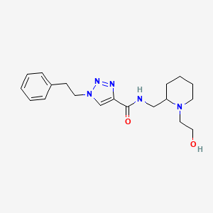 molecular formula C19H27N5O2 B7238610 N-[[1-(2-hydroxyethyl)piperidin-2-yl]methyl]-1-(2-phenylethyl)triazole-4-carboxamide 