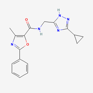 molecular formula C17H17N5O2 B7238678 N-[(3-cyclopropyl-1H-1,2,4-triazol-5-yl)methyl]-4-methyl-2-phenyl-1,3-oxazole-5-carboxamide 