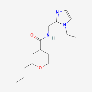 molecular formula C15H25N3O2 B7238795 N-[(1-ethylimidazol-2-yl)methyl]-2-propyloxane-4-carboxamide 