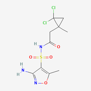 molecular formula C10H13Cl2N3O4S B7239103 N-[(3-amino-5-methyl-1,2-oxazol-4-yl)sulfonyl]-2-(2,2-dichloro-1-methylcyclopropyl)acetamide 