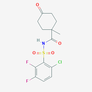 molecular formula C14H14ClF2NO4S B7239108 N-(6-chloro-2,3-difluorophenyl)sulfonyl-1-methyl-4-oxocyclohexane-1-carboxamide 