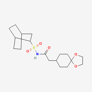 molecular formula C18H29NO5S B7239158 N-(2-bicyclo[2.2.2]octanylsulfonyl)-2-(1,4-dioxaspiro[4.5]decan-8-yl)acetamide 