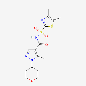 molecular formula C15H20N4O4S2 B7239198 N-[(4,5-dimethyl-1,3-thiazol-2-yl)sulfonyl]-5-methyl-1-(oxan-4-yl)pyrazole-4-carboxamide 