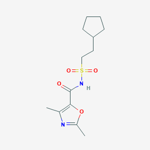 molecular formula C13H20N2O4S B7239278 N-(2-cyclopentylethylsulfonyl)-2,4-dimethyl-1,3-oxazole-5-carboxamide 