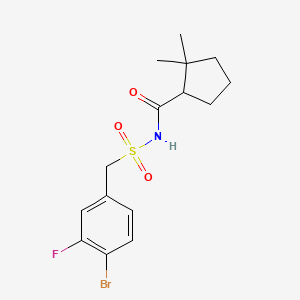 molecular formula C15H19BrFNO3S B7239295 N-[(4-bromo-3-fluorophenyl)methylsulfonyl]-2,2-dimethylcyclopentane-1-carboxamide 