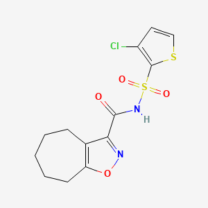 molecular formula C13H13ClN2O4S2 B7239296 N-(3-chlorothiophen-2-yl)sulfonyl-5,6,7,8-tetrahydro-4H-cyclohepta[d][1,2]oxazole-3-carboxamide 