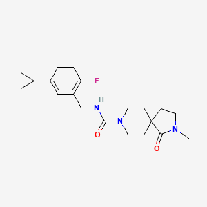 molecular formula C20H26FN3O2 B7239376 N-[(5-cyclopropyl-2-fluorophenyl)methyl]-2-methyl-1-oxo-2,8-diazaspiro[4.5]decane-8-carboxamide 