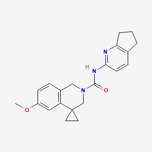 molecular formula C21H23N3O2 B7239612 N-(6,7-dihydro-5H-cyclopenta[b]pyridin-2-yl)-6-methoxyspiro[1,3-dihydroisoquinoline-4,1'-cyclopropane]-2-carboxamide 