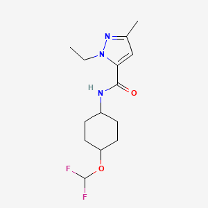 molecular formula C14H21F2N3O2 B7239894 N-[4-(difluoromethoxy)cyclohexyl]-2-ethyl-5-methylpyrazole-3-carboxamide 