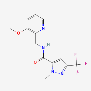 molecular formula C13H13F3N4O2 B7239914 N-[(3-methoxypyridin-2-yl)methyl]-2-methyl-5-(trifluoromethyl)pyrazole-3-carboxamide 