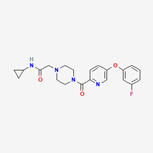 molecular formula C21H23FN4O3 B7240233 N-cyclopropyl-2-[4-[5-(3-fluorophenoxy)pyridine-2-carbonyl]piperazin-1-yl]acetamide 