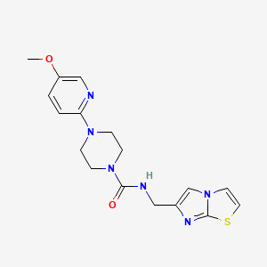molecular formula C17H20N6O2S B7240291 N-(imidazo[2,1-b][1,3]thiazol-6-ylmethyl)-4-(5-methoxypyridin-2-yl)piperazine-1-carboxamide 