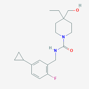 molecular formula C19H27FN2O2 B7240639 N-[(5-cyclopropyl-2-fluorophenyl)methyl]-4-ethyl-4-(hydroxymethyl)piperidine-1-carboxamide 