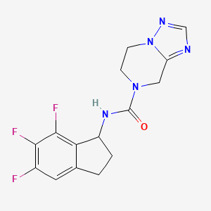 molecular formula C15H14F3N5O B7240643 N-(5,6,7-trifluoro-2,3-dihydro-1H-inden-1-yl)-6,8-dihydro-5H-[1,2,4]triazolo[1,5-a]pyrazine-7-carboxamide 
