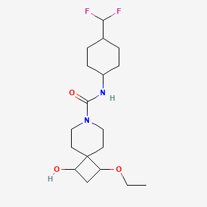 molecular formula C18H30F2N2O3 B7240699 N-[4-(difluoromethyl)cyclohexyl]-3-ethoxy-1-hydroxy-7-azaspiro[3.5]nonane-7-carboxamide 