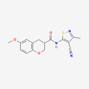 molecular formula C16H15N3O3S B7241009 N-(4-cyano-3-methyl-1,2-thiazol-5-yl)-6-methoxy-3,4-dihydro-2H-chromene-3-carboxamide 