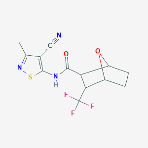 molecular formula C13H12F3N3O2S B7241021 N-(4-cyano-3-methyl-1,2-thiazol-5-yl)-3-(trifluoromethyl)-7-oxabicyclo[2.2.1]heptane-2-carboxamide 