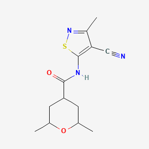 molecular formula C13H17N3O2S B7241028 N-(4-cyano-3-methyl-1,2-thiazol-5-yl)-2,6-dimethyloxane-4-carboxamide 
