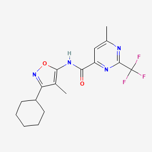 molecular formula C17H19F3N4O2 B7241039 N-(3-cyclohexyl-4-methyl-1,2-oxazol-5-yl)-6-methyl-2-(trifluoromethyl)pyrimidine-4-carboxamide 