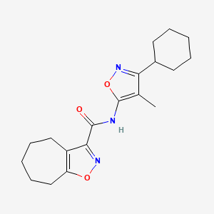 molecular formula C19H25N3O3 B7241052 N-(3-cyclohexyl-4-methyl-1,2-oxazol-5-yl)-5,6,7,8-tetrahydro-4H-cyclohepta[d][1,2]oxazole-3-carboxamide 