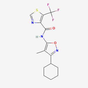 molecular formula C15H16F3N3O2S B7241071 N-(3-cyclohexyl-4-methyl-1,2-oxazol-5-yl)-5-(trifluoromethyl)-1,3-thiazole-4-carboxamide 