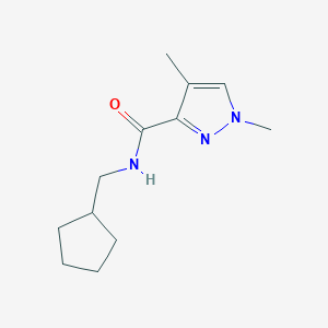 molecular formula C12H19N3O B7241248 N-(cyclopentylmethyl)-1,4-dimethylpyrazole-3-carboxamide 
