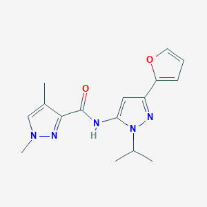 molecular formula C16H19N5O2 B7241454 N-[5-(furan-2-yl)-2-propan-2-ylpyrazol-3-yl]-1,4-dimethylpyrazole-3-carboxamide 