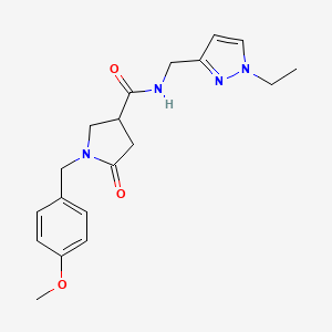 molecular formula C19H24N4O3 B7241635 N-[(1-ethylpyrazol-3-yl)methyl]-1-[(4-methoxyphenyl)methyl]-5-oxopyrrolidine-3-carboxamide 