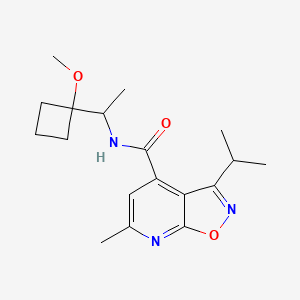 molecular formula C18H25N3O3 B7241750 N-[1-(1-methoxycyclobutyl)ethyl]-6-methyl-3-propan-2-yl-[1,2]oxazolo[5,4-b]pyridine-4-carboxamide 