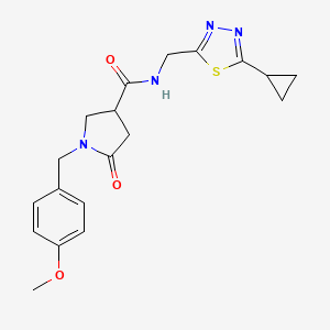 molecular formula C19H22N4O3S B7241835 N-[(5-cyclopropyl-1,3,4-thiadiazol-2-yl)methyl]-1-[(4-methoxyphenyl)methyl]-5-oxopyrrolidine-3-carboxamide 