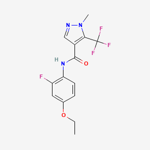 molecular formula C14H13F4N3O2 B7241845 N-(4-ethoxy-2-fluorophenyl)-1-methyl-5-(trifluoromethyl)pyrazole-4-carboxamide 