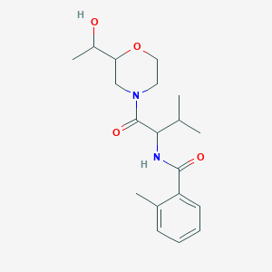 molecular formula C19H28N2O4 B7241859 N-[1-[2-(1-hydroxyethyl)morpholin-4-yl]-3-methyl-1-oxobutan-2-yl]-2-methylbenzamide 