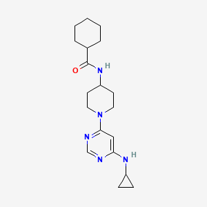 molecular formula C19H29N5O B7242044 N-[1-[6-(cyclopropylamino)pyrimidin-4-yl]piperidin-4-yl]cyclohexanecarboxamide 