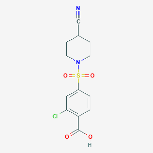 molecular formula C13H13ClN2O4S B7242563 2-Chloro-4-(4-cyanopiperidin-1-yl)sulfonylbenzoic acid 