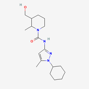 molecular formula C18H30N4O2 B7243124 N-(1-cyclohexyl-5-methylpyrazol-3-yl)-3-(hydroxymethyl)-2-methylpiperidine-1-carboxamide 
