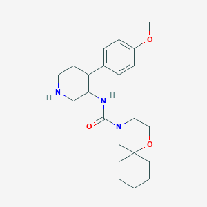 molecular formula C22H33N3O3 B7243236 N-[4-(4-methoxyphenyl)piperidin-3-yl]-1-oxa-4-azaspiro[5.5]undecane-4-carboxamide 
