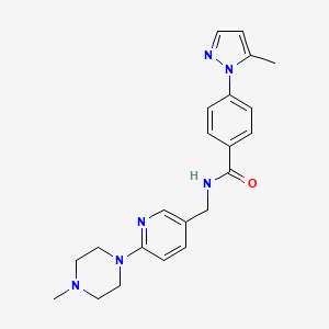 molecular formula C22H26N6O B7243865 N-[[6-(4-methylpiperazin-1-yl)pyridin-3-yl]methyl]-4-(5-methylpyrazol-1-yl)benzamide 