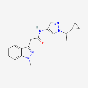 molecular formula C18H21N5O B7243947 N-[1-(1-cyclopropylethyl)pyrazol-4-yl]-2-(1-methylindazol-3-yl)acetamide 