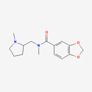 molecular formula C15H20N2O3 B7243986 N-methyl-N-[(1-methylpyrrolidin-2-yl)methyl]-1,3-benzodioxole-5-carboxamide 