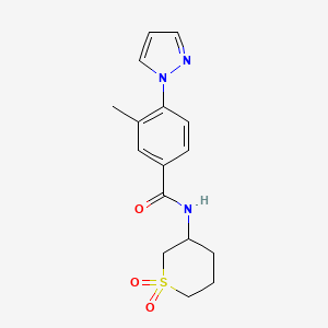molecular formula C16H19N3O3S B7244021 N-(1,1-dioxothian-3-yl)-3-methyl-4-pyrazol-1-ylbenzamide 