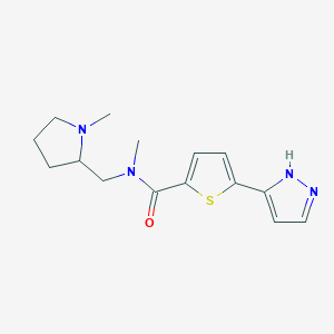 molecular formula C15H20N4OS B7244087 N-methyl-N-[(1-methylpyrrolidin-2-yl)methyl]-5-(1H-pyrazol-5-yl)thiophene-2-carboxamide 