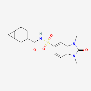 molecular formula C17H21N3O4S B7244147 N-(1,3-dimethyl-2-oxobenzimidazol-5-yl)sulfonylbicyclo[4.1.0]heptane-3-carboxamide 