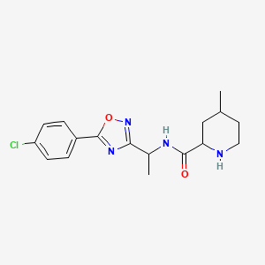 molecular formula C17H21ClN4O2 B7244238 N-[1-[5-(4-chlorophenyl)-1,2,4-oxadiazol-3-yl]ethyl]-4-methylpiperidine-2-carboxamide 