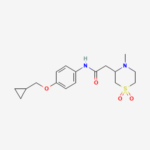 molecular formula C17H24N2O4S B7244504 N-[4-(cyclopropylmethoxy)phenyl]-2-(4-methyl-1,1-dioxo-1,4-thiazinan-3-yl)acetamide 